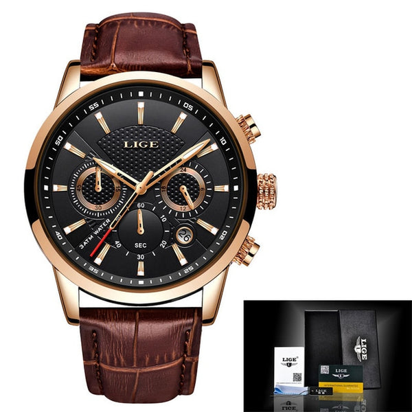 Relógio masculino Sport Quartz Pulseira em couro