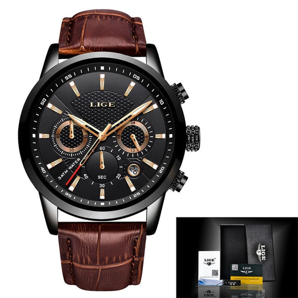 Relógio masculino Sport Quartz Pulseira em couro